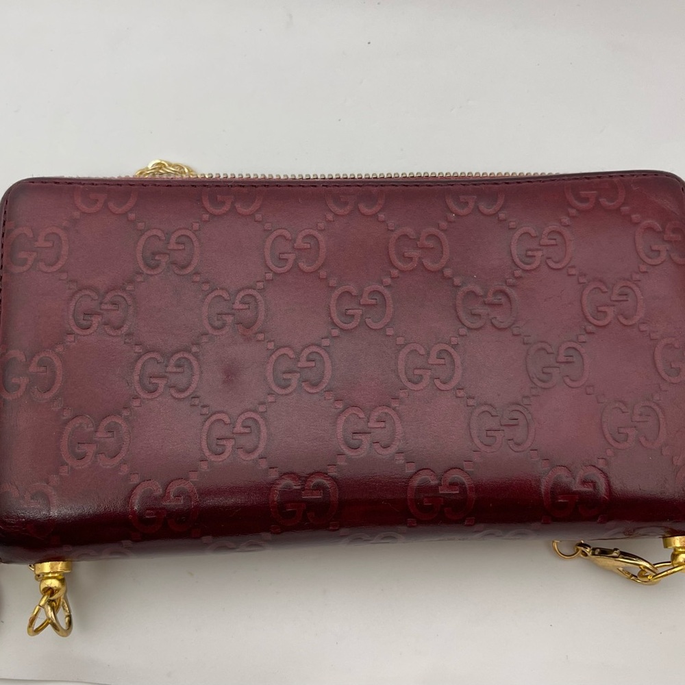 🚫🚫SOLD🚫🚫Custom Gucci Embossed Burgundy Leather Zip Around Wallet on Chain - Picture 14 of 16